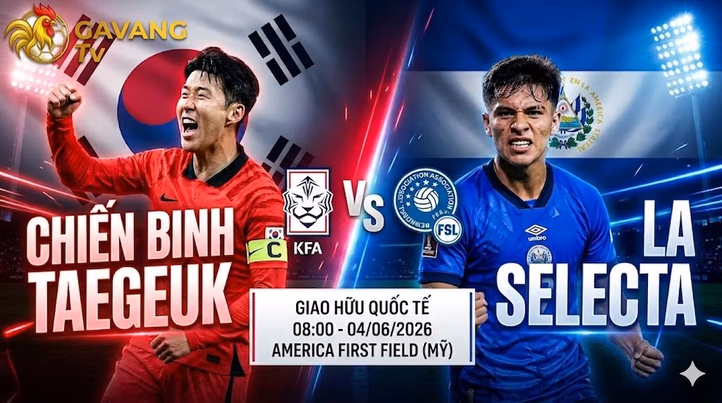 Poster đồ họa trận giao hữu Hàn Quốc vs El Salvador với hình ảnh Son Heung-min và Nathan Ordaz.