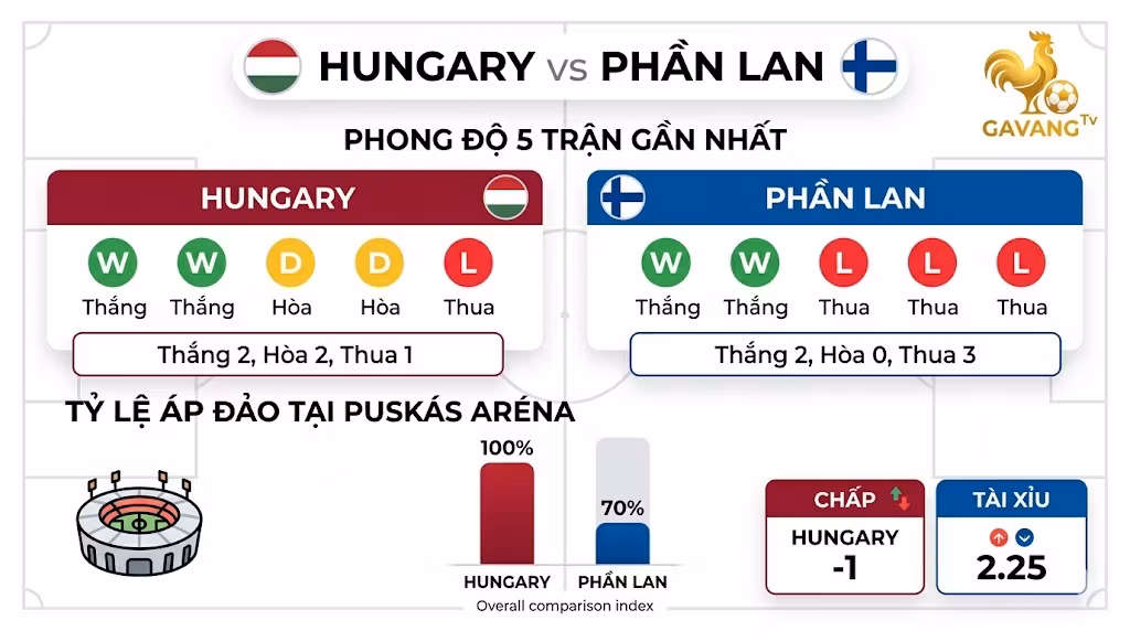 Bang thong ke phong do lich su doi dau va ty le keo chap tai xiu Hungary vs Phan Lan